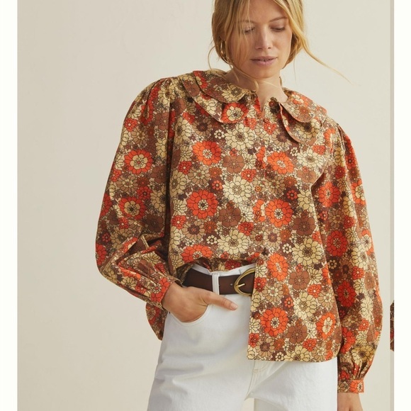 Anthropologie Tops - Anthropologie Stella Pardo Retro Floral Ruffle Blouse Size: Small